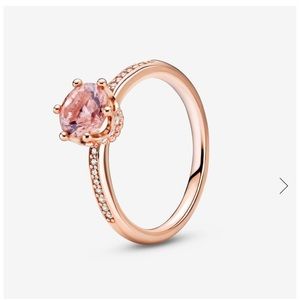 Pandora rose gold pink sparkling crown solitaire ring